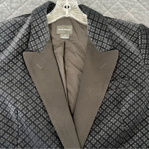 Club Monaco Blazer Women 12 Jacket Velvet Black Printed Coat B26 - Picture 8 of 11